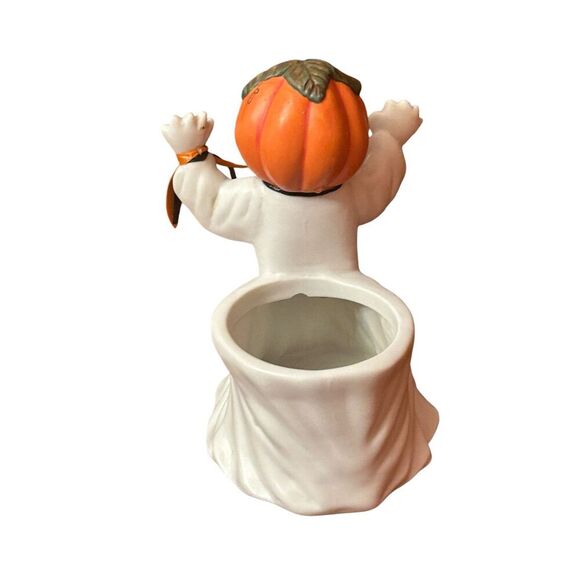 Vtg 1995 New Holland Pumpkin Faced Ghost Planter Candle  Holder Ceramic - Picture 3 of 12
